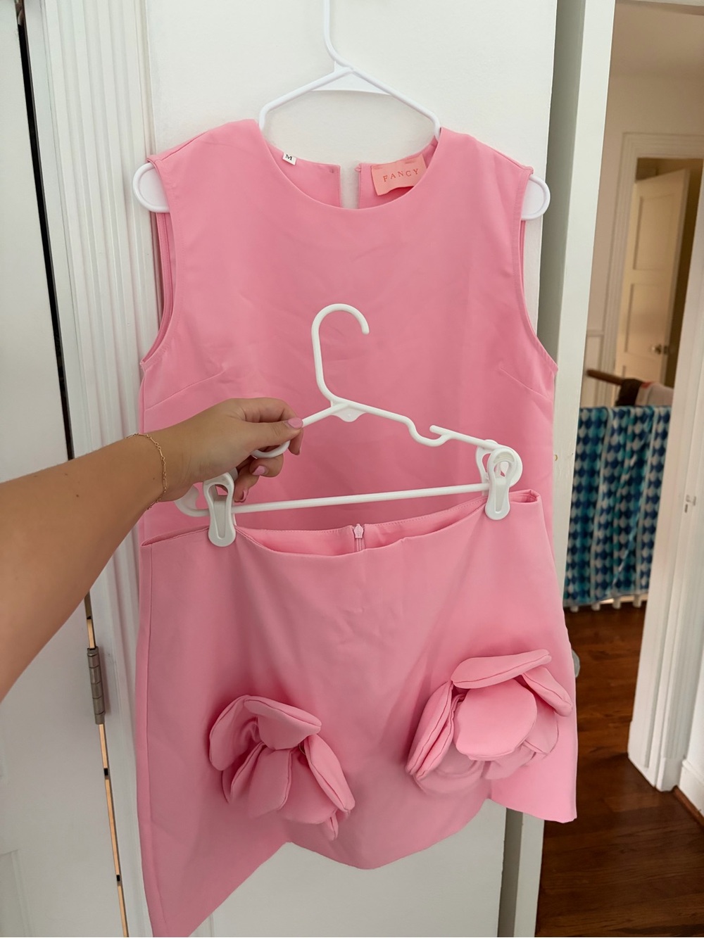 Fancy Pink Floral Appliqué Sleeveless Skirt Set